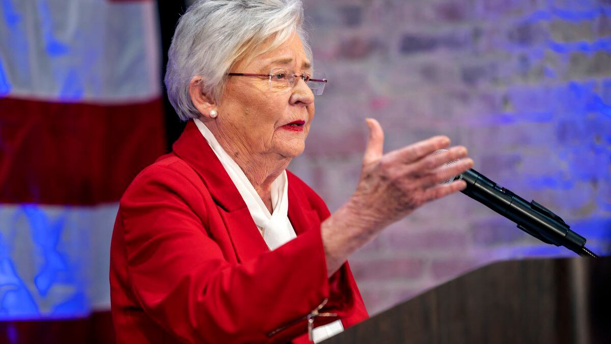 Gov. Kay Ivey speaks to supporters at her watch party after Alabama voted in midterm elections,...