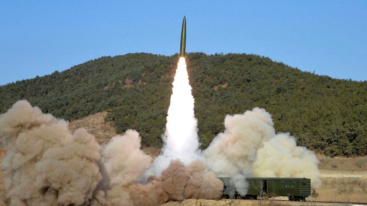 This photo provided on Saturday, Jan. 15, 2022, by the North Korean government shows a missile...