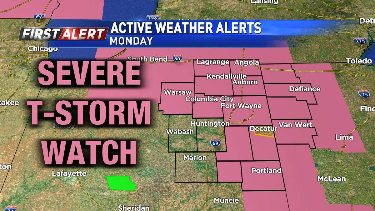 A Severe Thunderstorm Watch is in place until midnight.