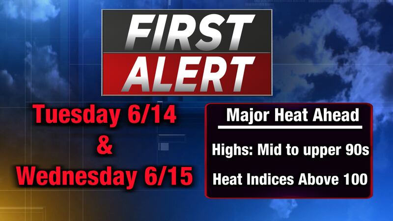 First Alert Weather Days have been issued for Tuesday and Wednesday as dangerous heat comes...