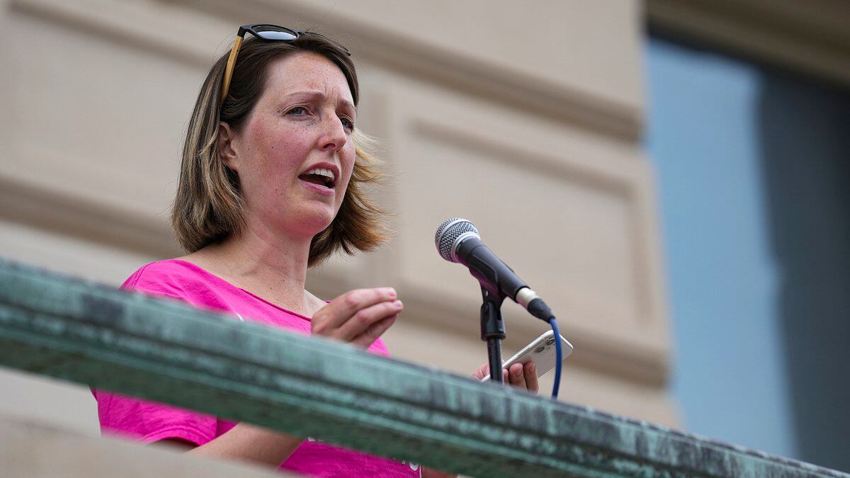 FILE - Dr. Caitlin Bernard, a reproductive health care provider, speaks during an abortion...