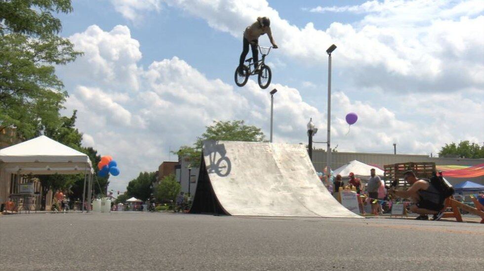 BMX rider catching some air at Fort Wayne Open Streets.